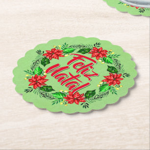 Feliz Natal Portuguese Merry Christmas Paper Coaster