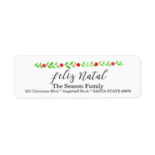 Feliz Natal, watercolor Christmas banner Return Address Label