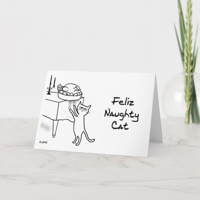 Feliz Naughty Cat - Funny Cat Christmas Holiday Card (Front)