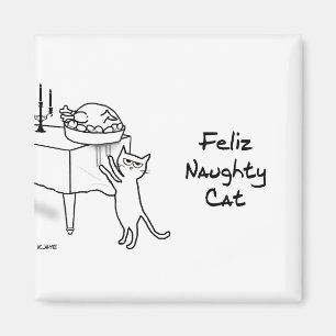 Feliz Naughty Cat - Funny Cat Christmas Magnet