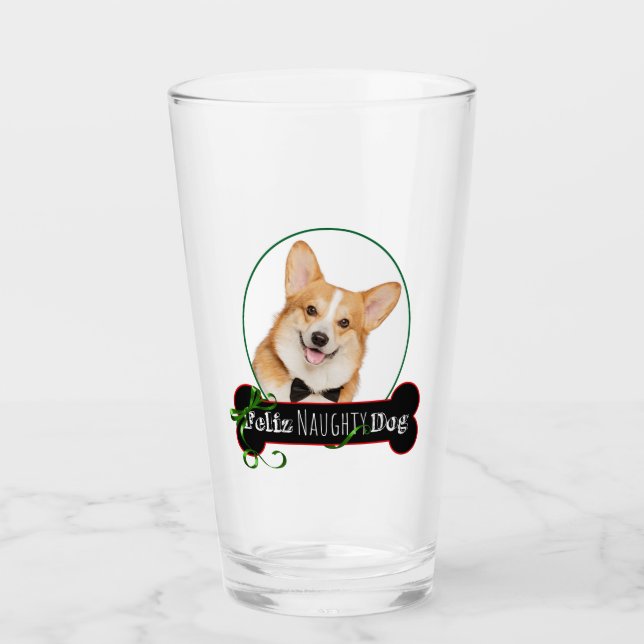 Feliz Naughty Corgi Glass (Front)