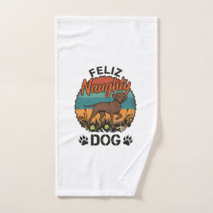Feliz Naughty Dog Brown Retro Sun Paw Prints Hand Towel