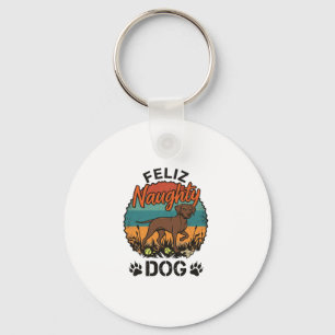 Feliz Naughty Dog Brown Retro Sun Paw Prints Key Ring