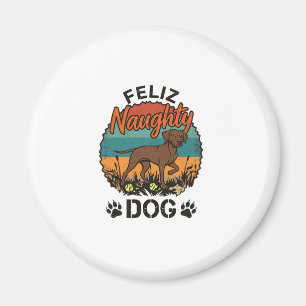 Feliz Naughty Dog Brown Retro Sun Paw Prints Magnet