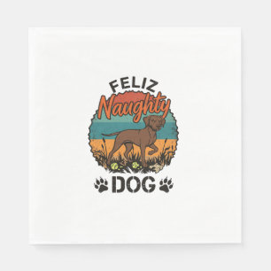 Feliz Naughty Dog Brown Retro Sun Paw Prints Napkin