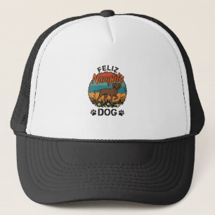 Feliz Naughty Dog Brown Retro Sun Paw Prints Trucker Hat