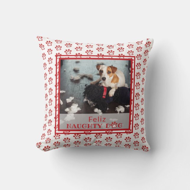 Feliz Naughty Dog Red Paw Pattern Pet Photo  Cushion (Front)