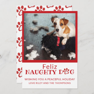 Feliz Naughty Dog Red Paw Prints Pet Photo Holiday