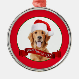 Feliz Naughty Golden Retriever Metal Ornament