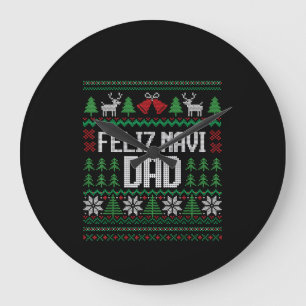 Feliz Navi Dad Funny Ugly Sweater Christmas Large Clock