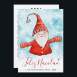 Feliz Navidad 2025 Calendar Nordic Gnome Christmas Holiday Card<br><div class="desc">Create cute personalised Christmas cards with Spanish Feliz Navidad greetings from your family. The backside has a 2025 calendar on a white background. The design with a cheerful gnome in festive red clothes on the snowy background is suitable for family, friends, neighbours, or colleagues. The template makes it easy to...</div>