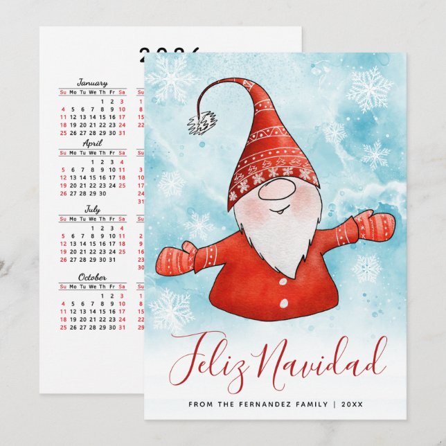 Feliz Navidad 2025 Calendar Nordic Gnome Christmas Holiday Card (Front/Back)