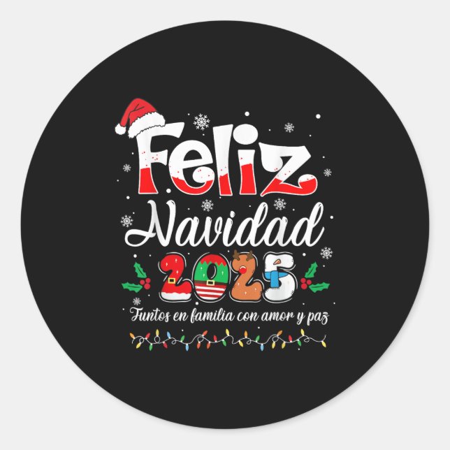 Feliz Navidad 2025 Matching Family Spanish Christm Classic Round Sticker (Front)