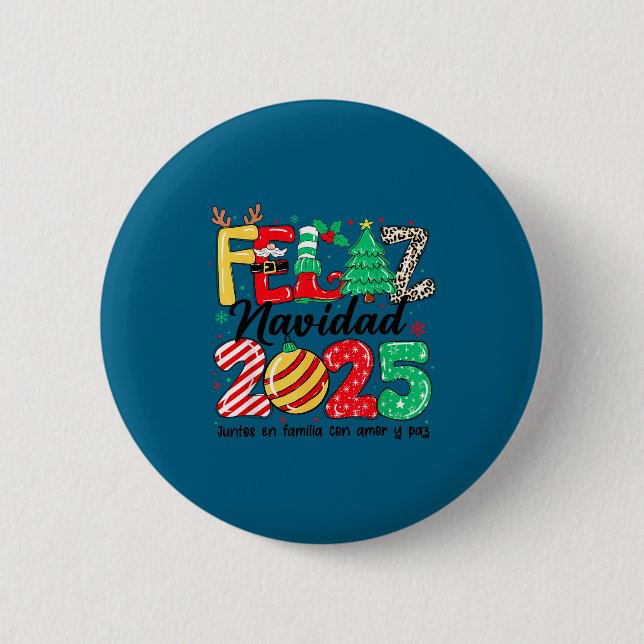Feliz Navidad 2025 Spanish Christmas Mexican Famil 6 Cm Round Badge (Front)