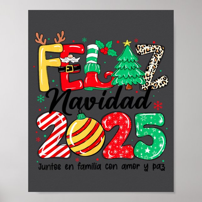 Feliz Navidad 2025 Spanish Christmas Mexican Famil Poster (Front)