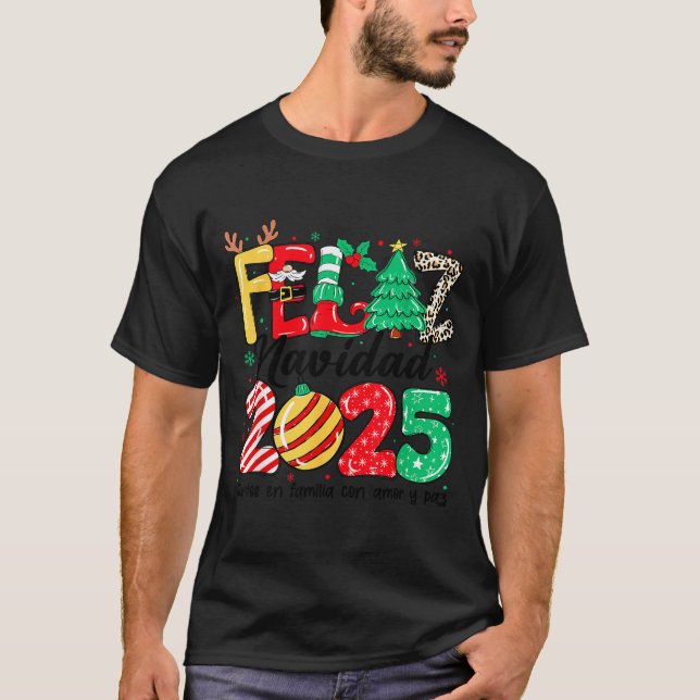 Feliz Navidad 2025 Spanish Christmas Mexican Famil T-Shirt (Front)