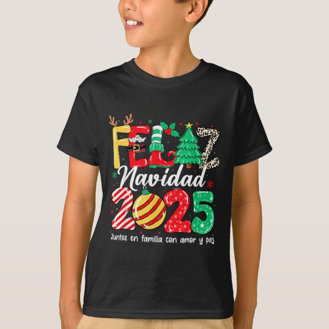 Feliz Navidad 2025 Spanish Christmas Mexican Famil T-Shirt (Front)