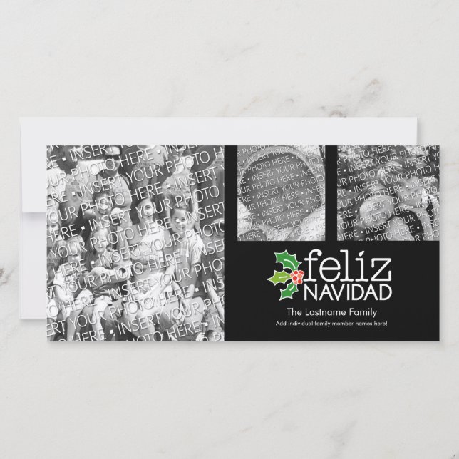 Feliz Navidad - 3 photo collage Holiday Card (Front)