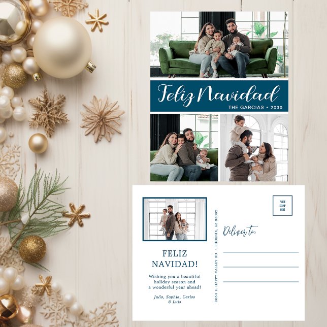 Feliz Navidad 4 Photo Holiday Postcard (Creator Uploaded)