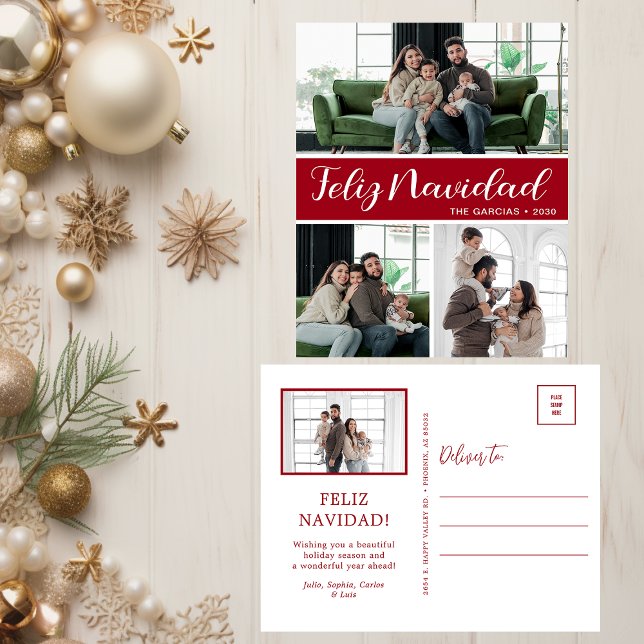 Feliz Navidad 4 Photo Holiday Postcard (Creator Uploaded)