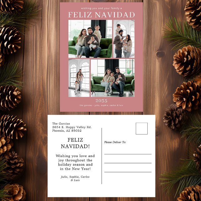 Feliz Navidad 4 Photo Holiday Postcard (Creator Uploaded)