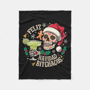 Feliz Navidad Achos Funny Skull Spanish Merry Chri Fleece Blanket