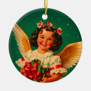"Feliz Navidad" Angel  Ceramic Ornament