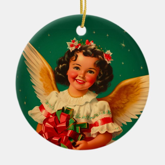 "Feliz Navidad" Angel  Ceramic Ornament (Front)