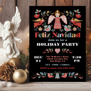 Feliz Navidad Angel Mexican Christmas Party Invitation