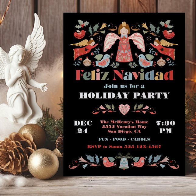 Feliz Navidad Angel Mexican Christmas Party Invitation (Creator Uploaded)