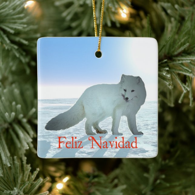 Feliz Navidad - Arctic Fox Ceramic Tree Decoration (Tree)