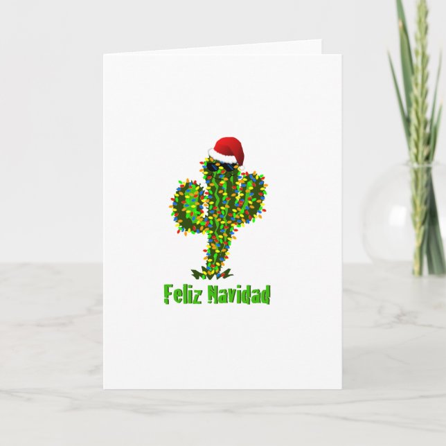 Feliz Navidad - Arizona Christmas Saguaro Lights Holiday Card (Front)
