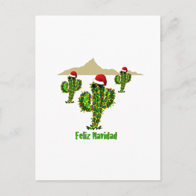 Feliz Navidad - Arizona Christmas Saguaro Lights Holiday Postcard (Front)