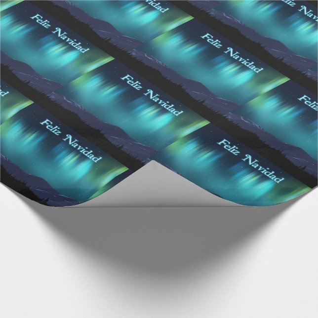 Feliz Navidad - Aurora Borealis Wrapping Paper (Corner)
