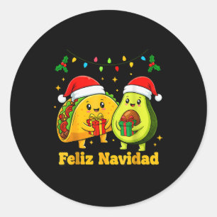 Feliz Navidad Avocado Tacos Mexican Xmas Family Ma Classic Round Sticker