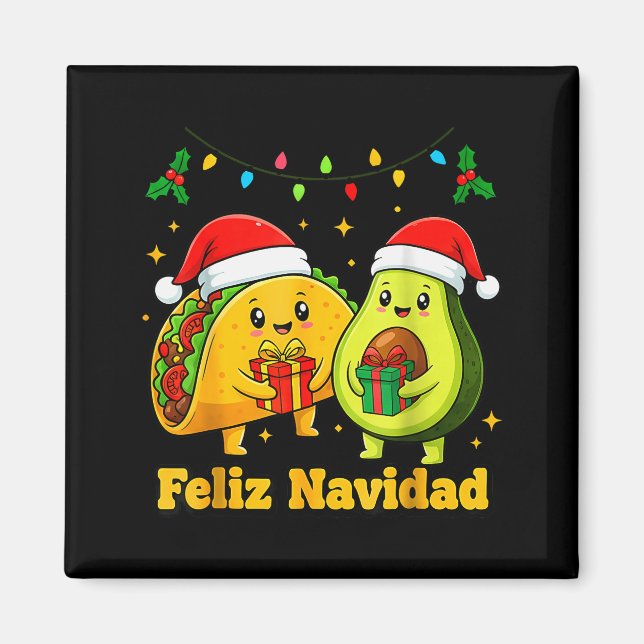 Feliz Navidad Avocado Tacos Mexican Xmas Family Ma Magnet (Front)