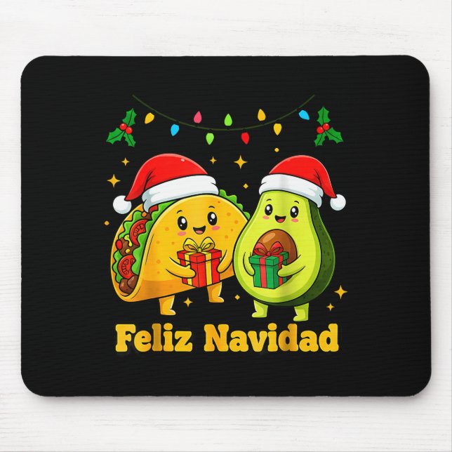 Feliz Navidad Avocado Tacos Mexican Xmas Family Ma Mouse Pad (Front)