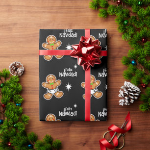 ¡Feliz Navidad! Baby Gingerbread on Black Wrapping Paper