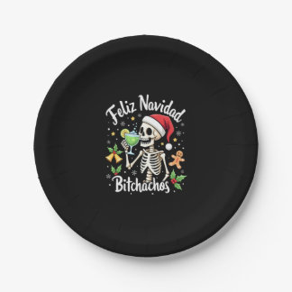 Feliz Navidad Bitchachos Funny Skull Spanish Merry Paper Plate