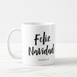 Feliz Navidad   Black and White Handwritten Script Coffee Mug