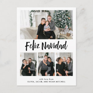 Feliz Navidad Black and White Multi Photo Grid Holiday Postcard
