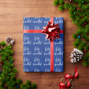 Feliz Navidad Blue and White Christmas  Wrapping Paper