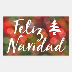 Feliz Navidad (bokeh lights) Rectangular Sticker