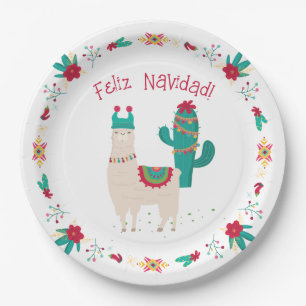 Feliz Navidad Bright and Festive Llama Christmas Paper Plate