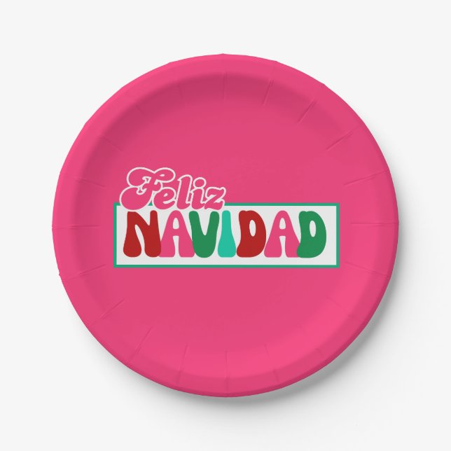 Feliz Navidad - Bright pink Paper Plate (Front)