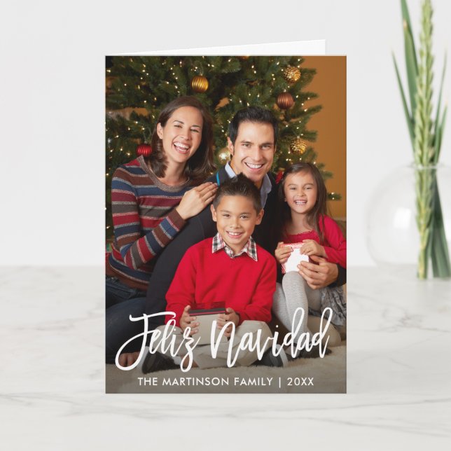 Feliz Navidad Brush Script Family Photo Fold Holiday Card (Front)
