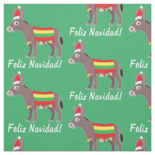 Feliz Navidad! Burro Dressed Up for the Holidays Fabric