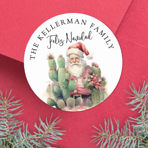 Feliz Navidad Cactus Christmas Classic Round Sticker