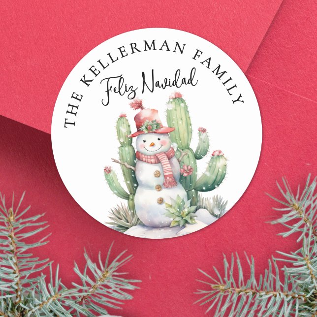 Feliz Navidad Cactus Christmas Classic Round Sticker (Feliz Navidad Cactus Christmas Classic Round Sticker )
