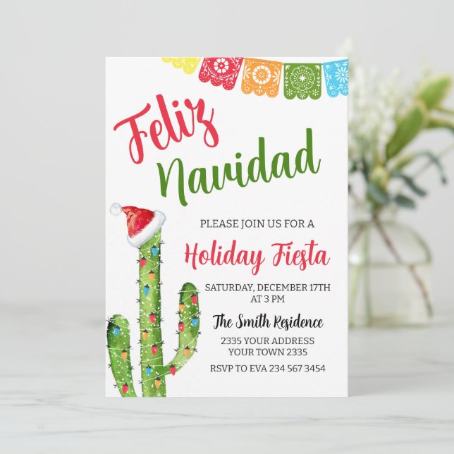 Feliz Navidad Cactus Christmas Holiday Fiesta Invitation (Standing Front)